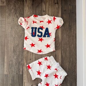 USA Star Print Two-Piece Set - Red & White Fourth of July size 6-12 mos